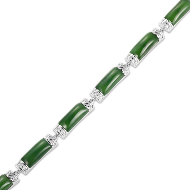 Main Image 2 of Nephrite Jade Link Bracelet Sterling Silver 7.25"