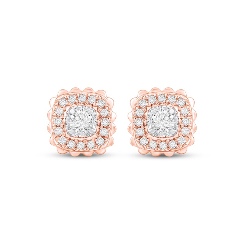 Main Image 2 of Diamond Scalloped Halo Stud Earrings 3/8 ct tw 10K Rose Gold