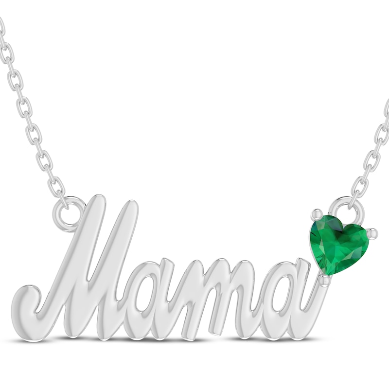 Main Image 1 of Heart-Shaped Lab-Created Emerald "Mama" Necklace Sterling Silver 18"