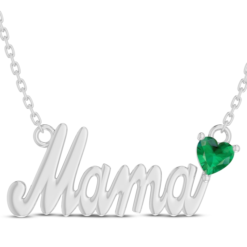 Heart-Shaped Lab-Created Emerald "Mama" Necklace Sterling Silver 18"