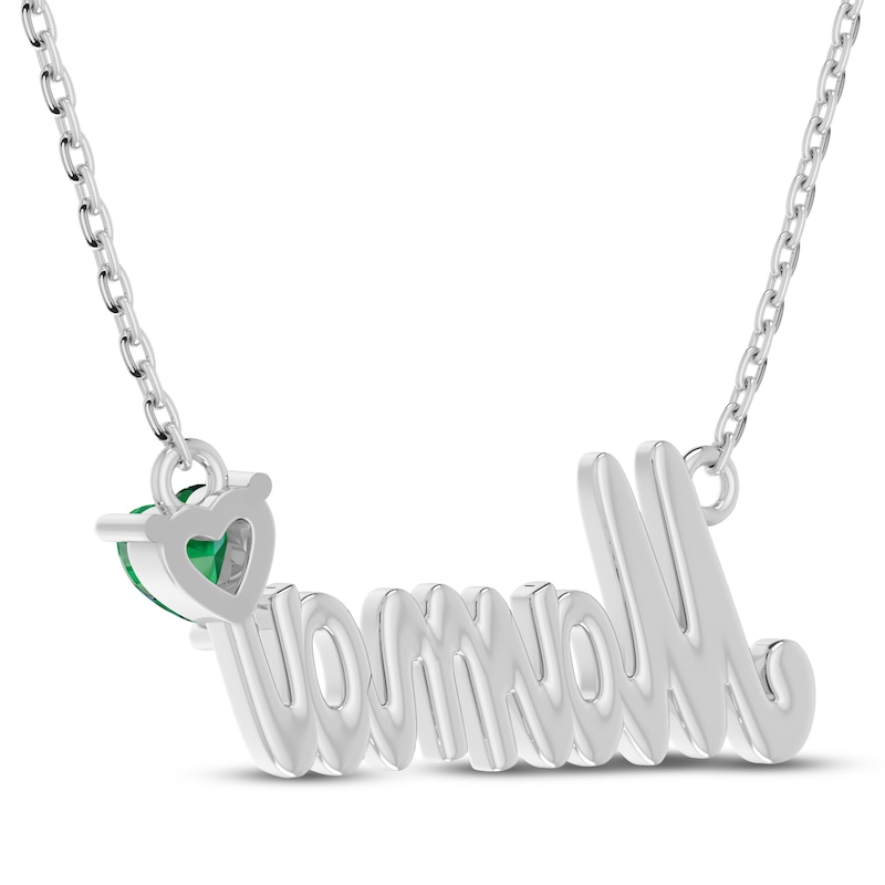 Main Image 3 of Heart-Shaped Lab-Created Emerald "Mama" Necklace Sterling Silver 18"