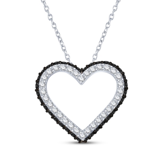 Black & White Diamond Heart Outline Necklace 1/2 ct tw 10K White Gold 18"