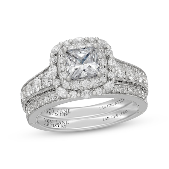 Neil Lane Artistry Princess-Cut Lab-Grown Diamond Double Halo Bridal Set 2-1/2 ct tw 14K White Gold