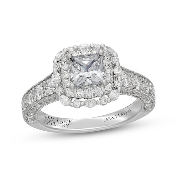 Neil Lane Artistry Princess-Cut Lab-Grown Diamond Double Halo Engagement Ring 2-1/4 ct tw 14K White Gold
