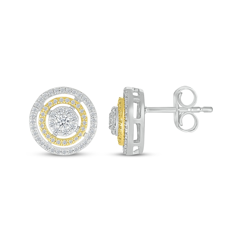 Main Image 3 of Diamond Concentric Circles Stud Earrings 1/2 ct tw 10K Two-Tone Gold