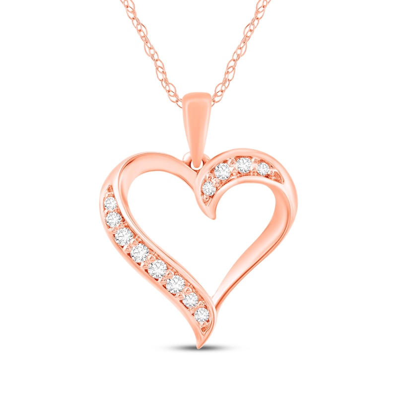 Main Image 1 of Diamond Heart Necklace 1/8 ct tw 14K Rose Gold 18"