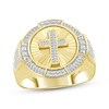 Thumbnail Image 1 of Men's Baguette & Round-Cut Diamond Cross Halo Ring 1/2 ct tw 10K Yellow Gold
