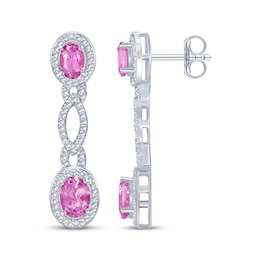 Oval-Cut Pink Lab-Created Sapphire Drop Earrings Sterling Silver
