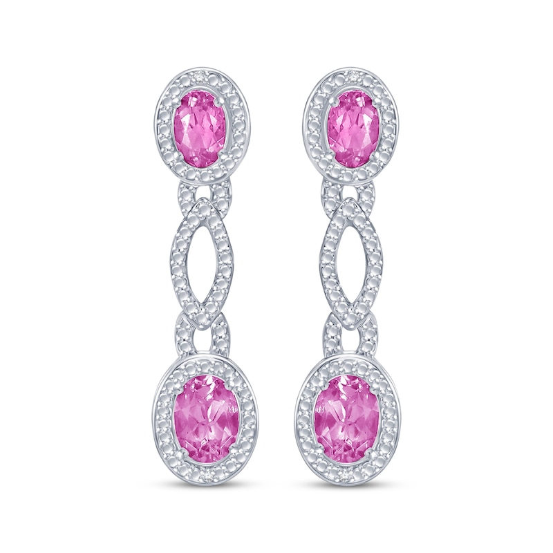 Main Image 2 of Oval-Cut Pink Lab-Created Sapphire Drop Earrings Sterling Silver