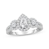 Thumbnail Image 1 of Adore Pear-Shaped Diamond Halo Three-Stone Engagement Ring 1 ct tw 14K White Gold