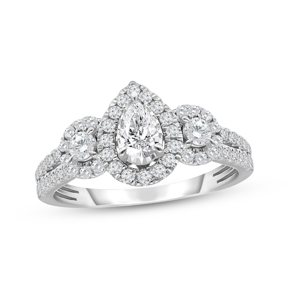 Adore Pear-Shaped Diamond Halo Three-Stone Engagement Ring 1 ct tw 14K White Gold