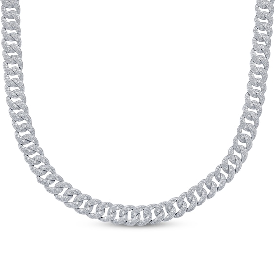Men's Diamond Cuban Curb Chain Necklace 2 ct tw Sterling Silver 22"