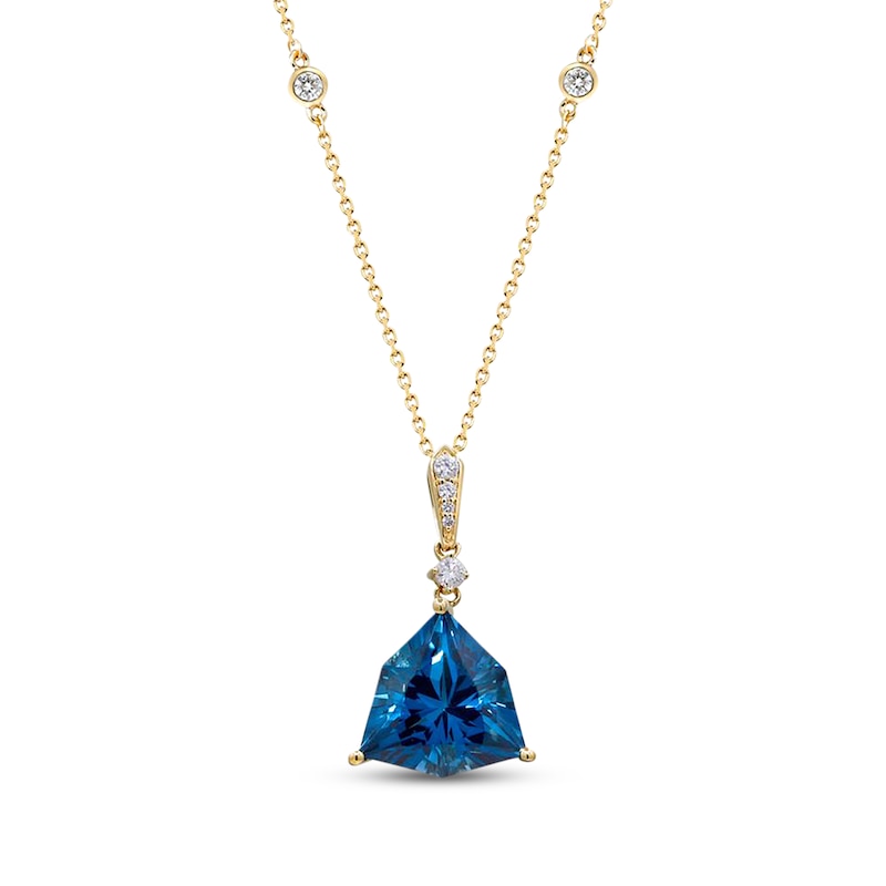 Main Image 1 of Cirari Couture Angled Trillion-Cut London Blue Topaz & Diamond Necklace 1/8 ct tw 14K Yellow Gold 18"