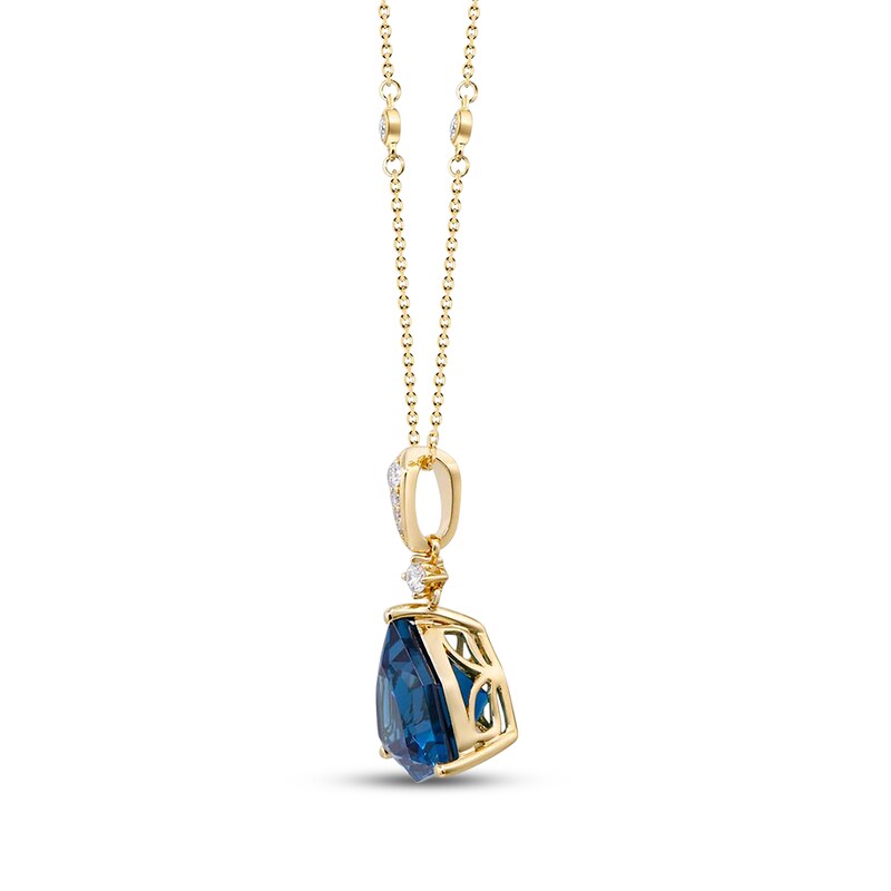 Main Image 2 of Cirari Couture Angled Trillion-Cut London Blue Topaz & Diamond Necklace 1/8 ct tw 14K Yellow Gold 18"
