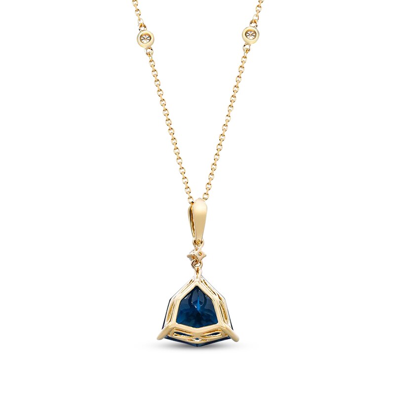 Main Image 3 of Cirari Couture Angled Trillion-Cut London Blue Topaz & Diamond Necklace 1/8 ct tw 14K Yellow Gold 18"