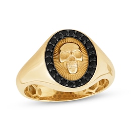 Men's Black Diamond Skull Ring 1/3 ct tw 10K Yellow Gold