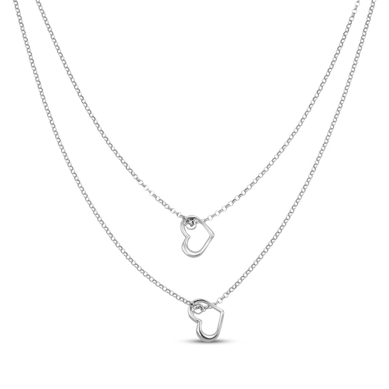 Layered Heart Necklace Sterling Silver 16"