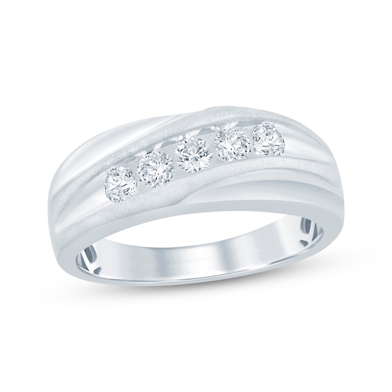 Men's Diamond Five-Stone Wedding Band 1/2 ct tw 10K White Gold 8.2mm