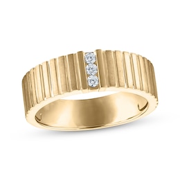 Men's Diamond Trio Grooved Wedding Band 1/10 ct tw 10K Yellow Gold
