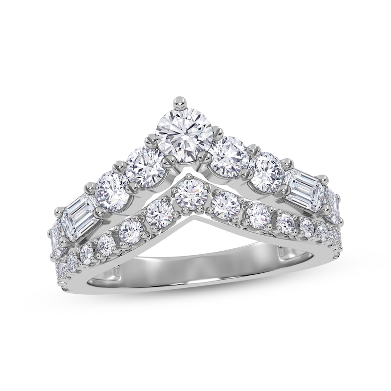 Main Image 1 of KAY Lab-Grown Diamonds Round & Emerald-Cut Chevron Ring 1-1/2 ct tw 14K White Gold