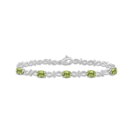 Oval-Cut Peridot & White Lab-Created Sapphire Infinity Link Bracelet Sterling Silver 7.5"