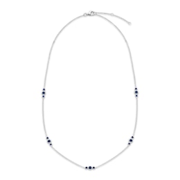 Blue Lab-Created Sapphire Station Necklace Sterling Silver 19"