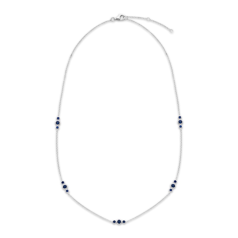 Main Image 1 of Blue Lab-Created Sapphire Station Necklace Sterling Silver 19"