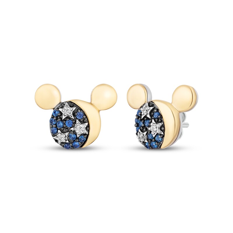Main Image 1 of Disney Treasures Mickey Mouse Blue Sapphire & Diamond Celestial Earrings 1/20 ct tw Sterling Silver & 10K Yellow Gold