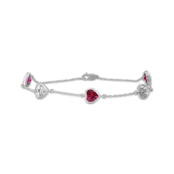 Heart-Shaped Lab-Created Ruby & White Lab-Created Sapphire Station Bracelet Sterling Silver 7.5"