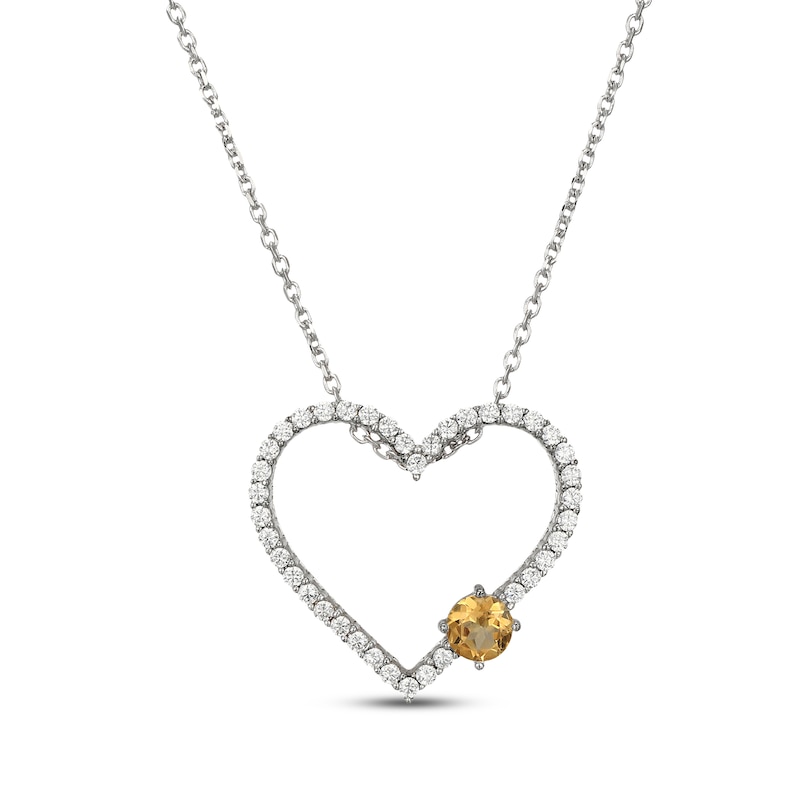 Main Image 1 of Citrine & White Lab-Created Sapphire Heart Necklace Sterling Silver 18"
