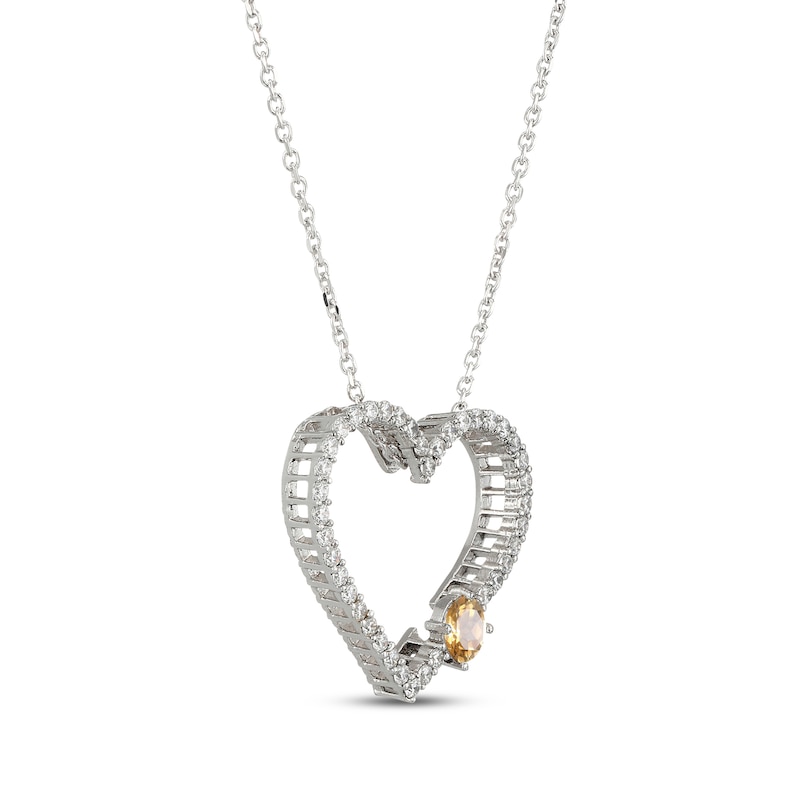 Main Image 2 of Citrine & White Lab-Created Sapphire Heart Necklace Sterling Silver 18"