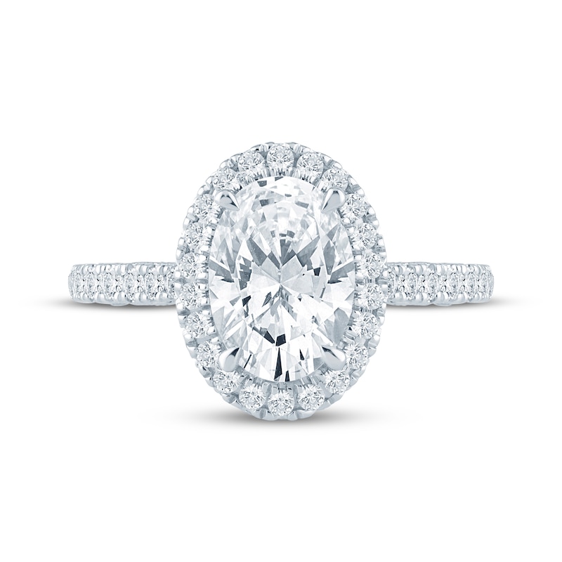 Main Image 4 of Monique Lhuillier Bliss Oval-Cut Lab-Grown Diamond Halo Engagement Ring 2-3/4 ct tw 18K White Gold