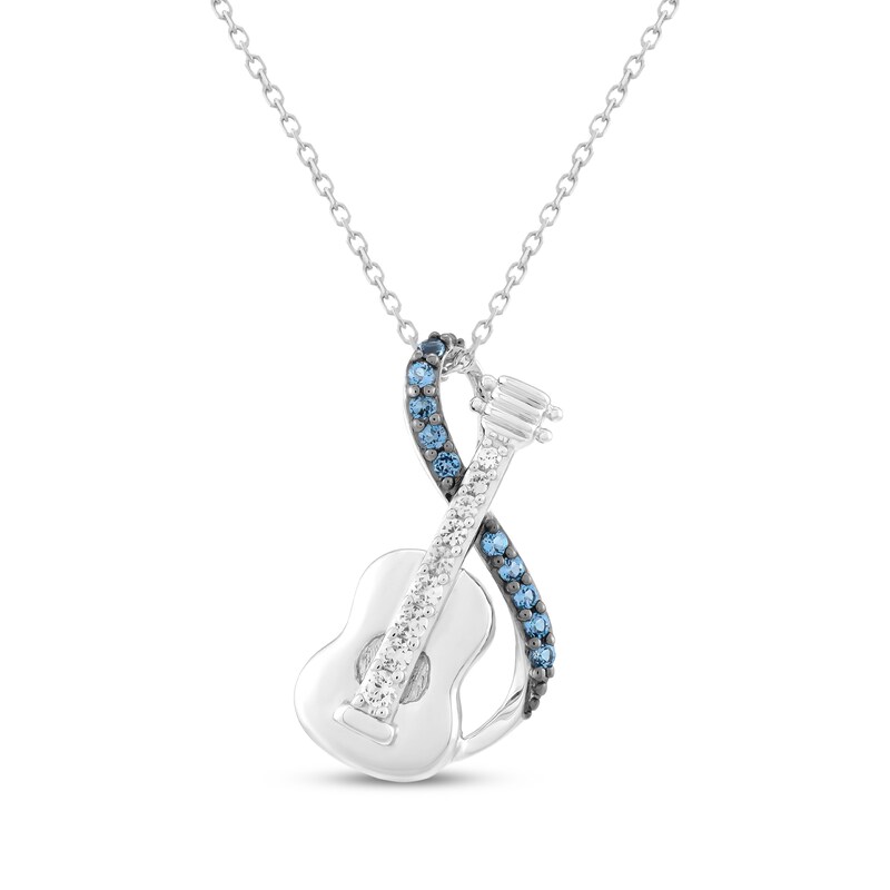 Main Image 1 of London Blue Topaz & White Lab-Created Sapphire Guitar Necklace Sterling Silver 18"