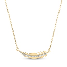 Diamond Sideways Feather Necklace 1/20 ct tw 10K Yellow Gold 18"