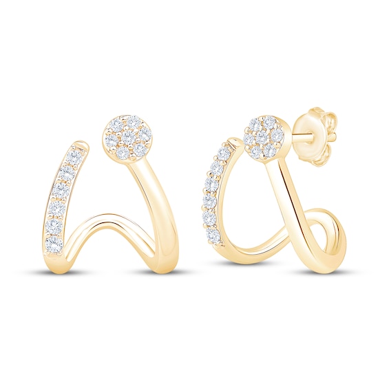 Diamond Curved J-Hoop Earrings 1/4 ct tw 10K Yellow Gold