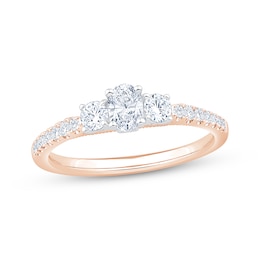 Memories Moments Magic Oval & Round-Cut Lab-Grown Diamond Three-Stone Engagement Ring 5/8 ct tw 14K Rose Gold