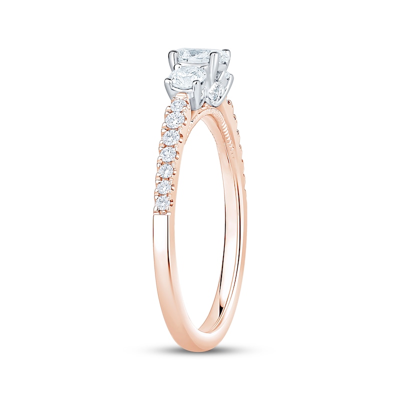 Main Image 2 of Memories Moments Magic Oval & Round-Cut Lab-Grown Diamond Three-Stone Engagement Ring 5/8 ct tw 14K Rose Gold