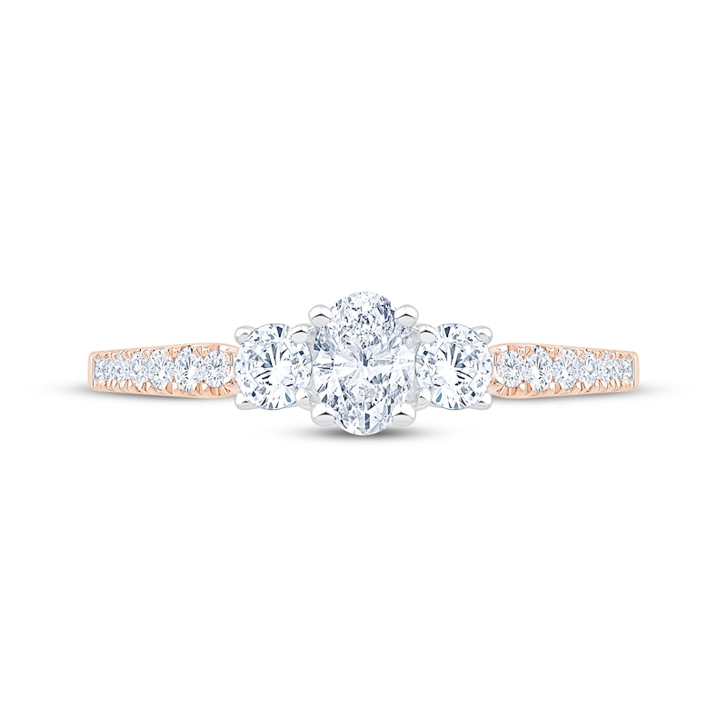 Main Image 3 of Memories Moments Magic Oval & Round-Cut Lab-Grown Diamond Three-Stone Engagement Ring 5/8 ct tw 14K Rose Gold