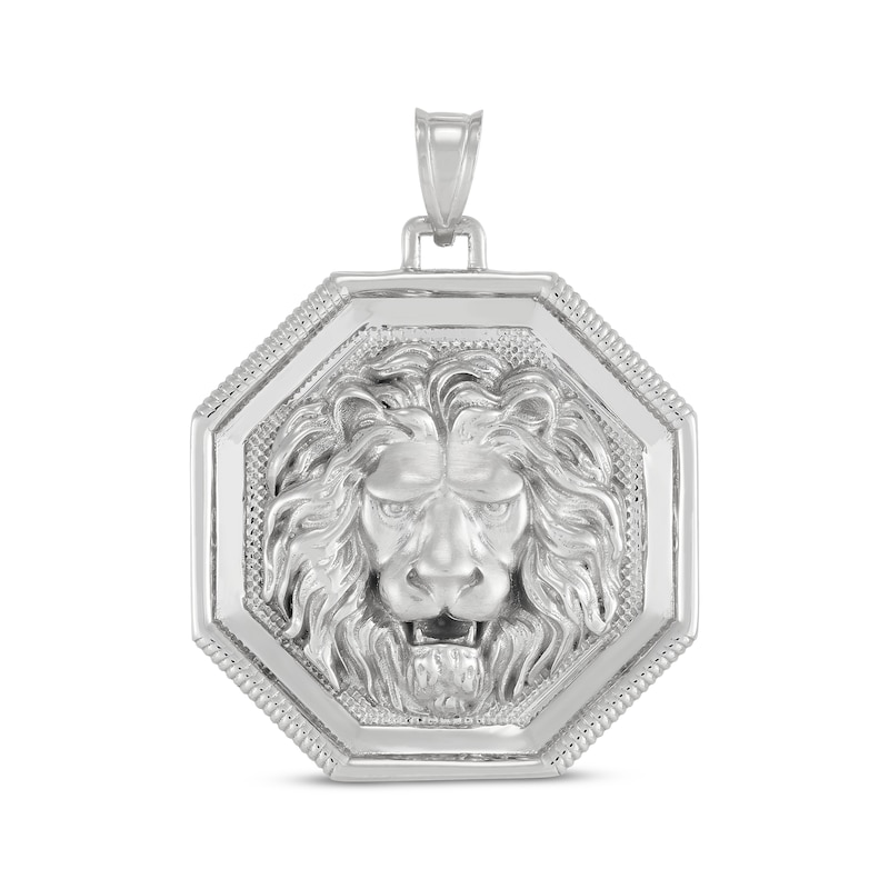 Main Image 1 of Men's Octagon Lion's Head Medallion Charm Sterling Silver