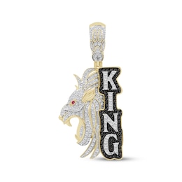 Black & White Diamond King Lion Charm 1 ct tw 10K Yellow Gold