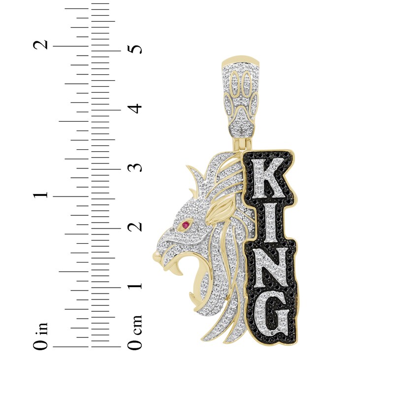 Main Image 3 of Black & White Diamond King Lion Charm 1 ct tw 10K Yellow Gold