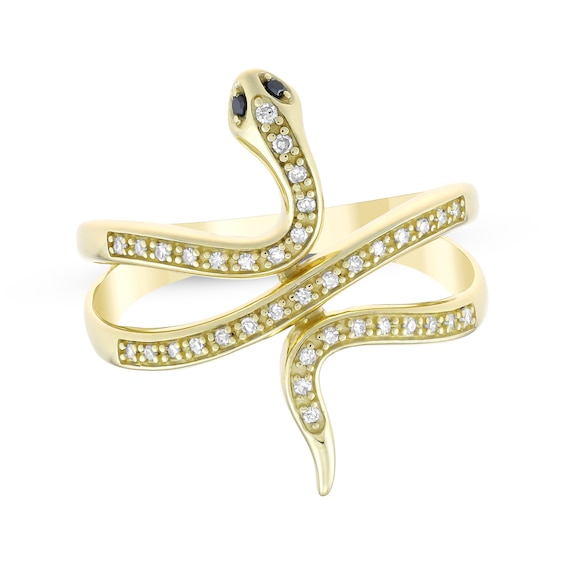 Black & White Diamond Snake Wrap Ring 1/8 ct tw 10K Yellow Gold