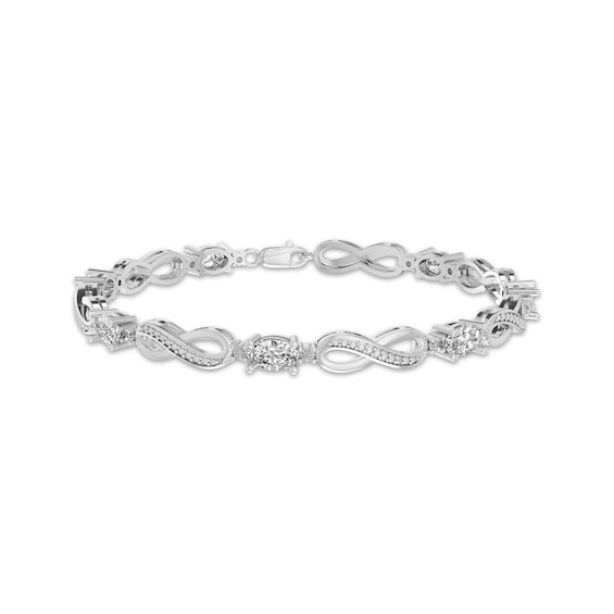 Oval-Cut White Lab-Created Sapphire & Diamond Accent Infinity Bracelet Sterling Silver 7.25"