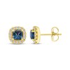 Thumbnail Image 3 of American Blue Sapphire & Diamond Halo Stud Earrings 1/6 ctw tw 10K Yellow Gold