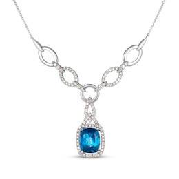 Le Vian Cushion-Cut Blue Topaz Link Drop Necklace 5/8 ct tw Diamonds 14K Vanilla Gold 19"
