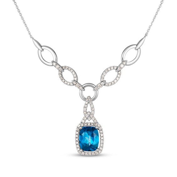 Le Vian Cushion-Cut Blue Topaz Link Drop Necklace 5/8 ct tw Diamonds 14K Vanilla Gold 19"
