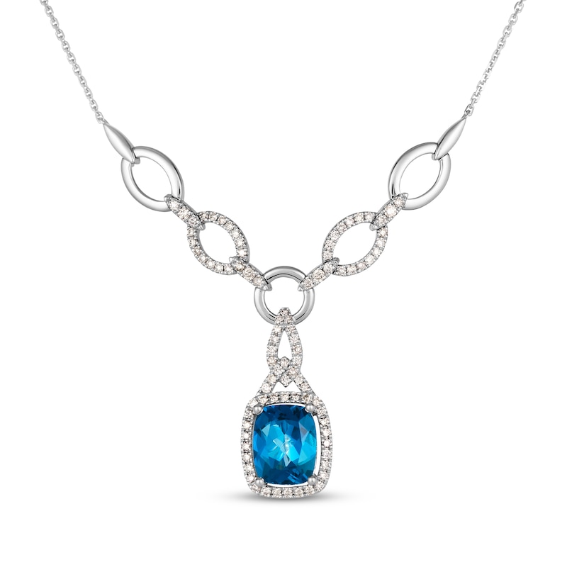 Main Image 1 of Le Vian Cushion-Cut Blue Topaz Link Drop Necklace 5/8 ct tw Diamonds 14K Vanilla Gold 19"