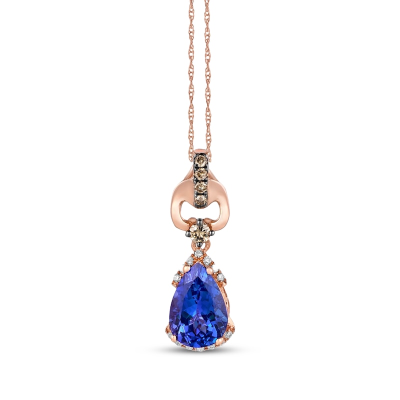 Main Image 1 of Le Vian Pear-Shaped Tanzanite Necklace 1/6 ct tw Diamonds 14K Strawberry Gold 18"