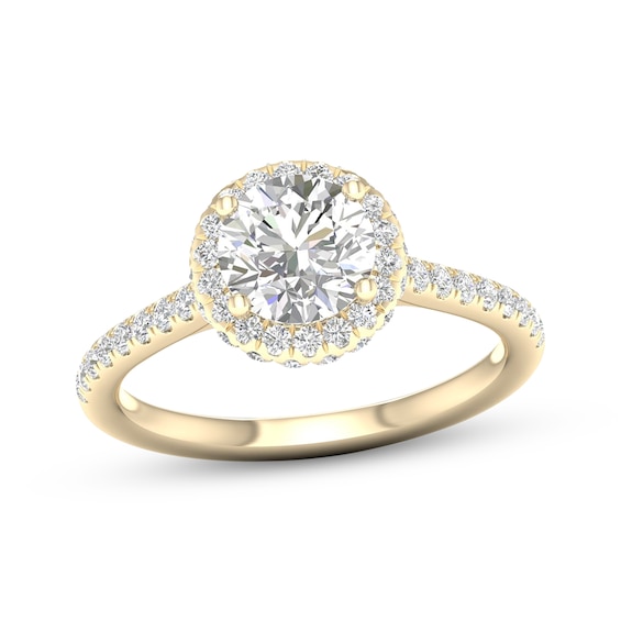 Lab-Grown Diamonds Round-Cut Halo Engagement Ring 1-1/2 ct tw 14K Yellow Gold