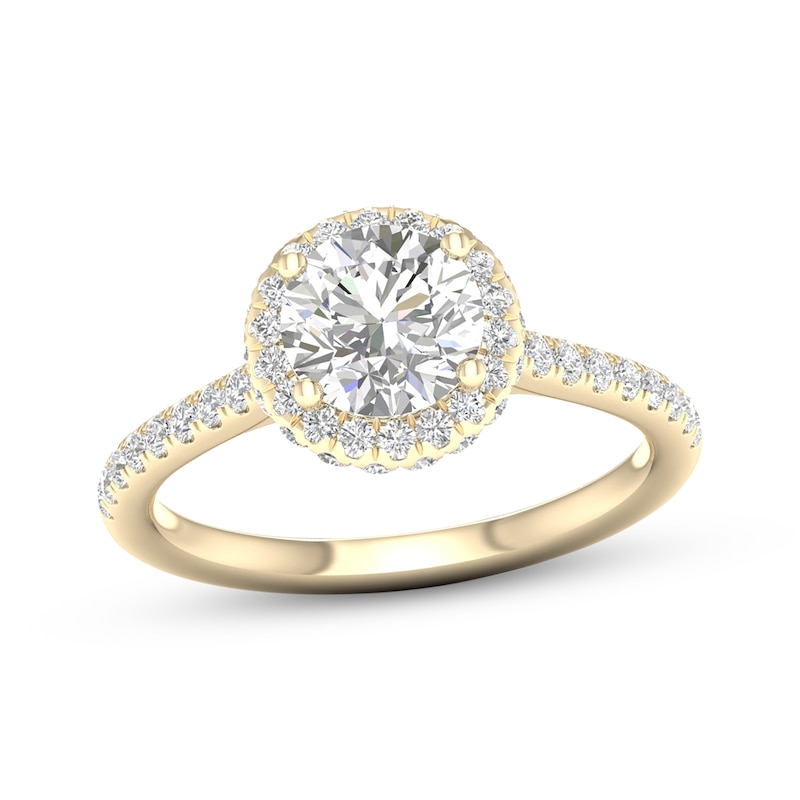 Main Image 1 of Lab-Grown Diamonds Round-Cut Halo Engagement Ring 1-1/2 ct tw 14K Yellow Gold
